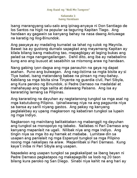 Kabanata 1: Isang Handaan (Ang Buod ng “Noli Me Tangere”).